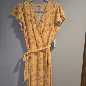 Nine West Yellow and Pink Floral Midi Dress